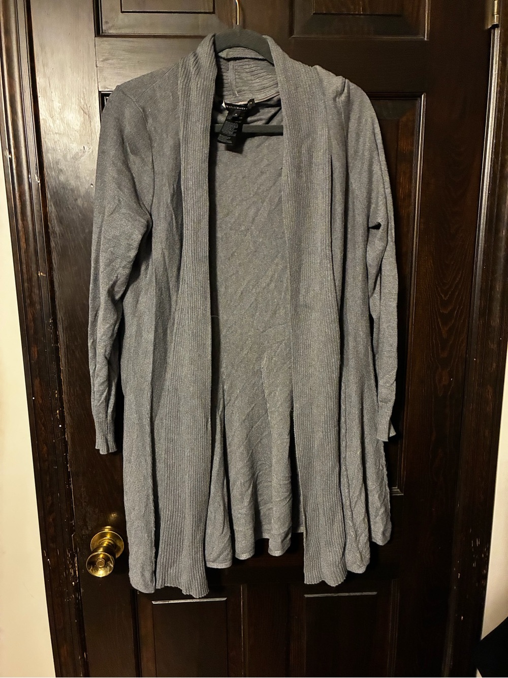 White House Black Market Gray Ribbed Open Cardigan